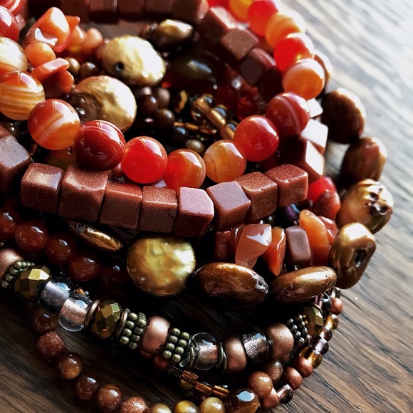 Natural Orange Carnelian, Aventurine, Agate & Gold Sandstone Gemstone Bracelets - Picture 5 of 8